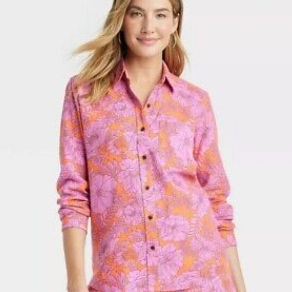 UNIVERSAL THREAD WOMEN'S LINEN ONG SLEEVE COLLARED BUTTON DOWN SHIRT. NWT